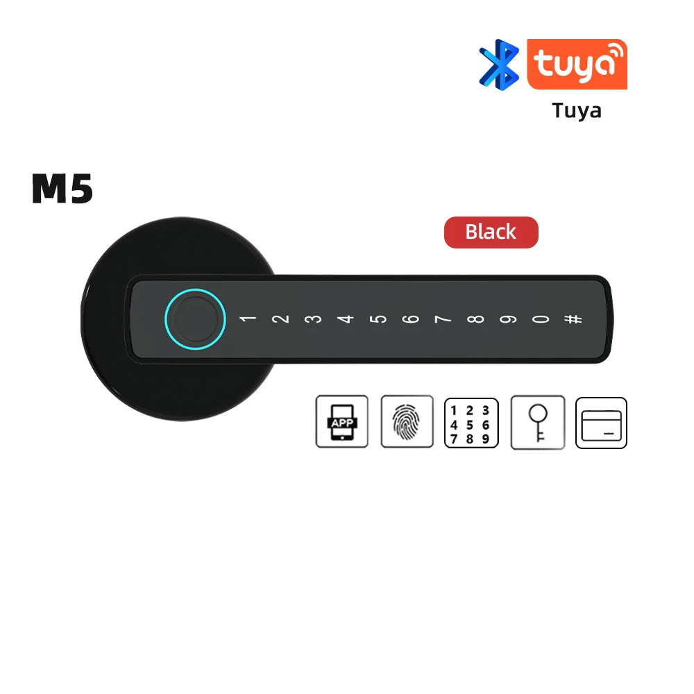 “M5 Tuya BLE Smart Fingerprint Door Lock – Digital Electronic Lock with Password, Key, IC Card & Smartlife/Tuya App Unlock”