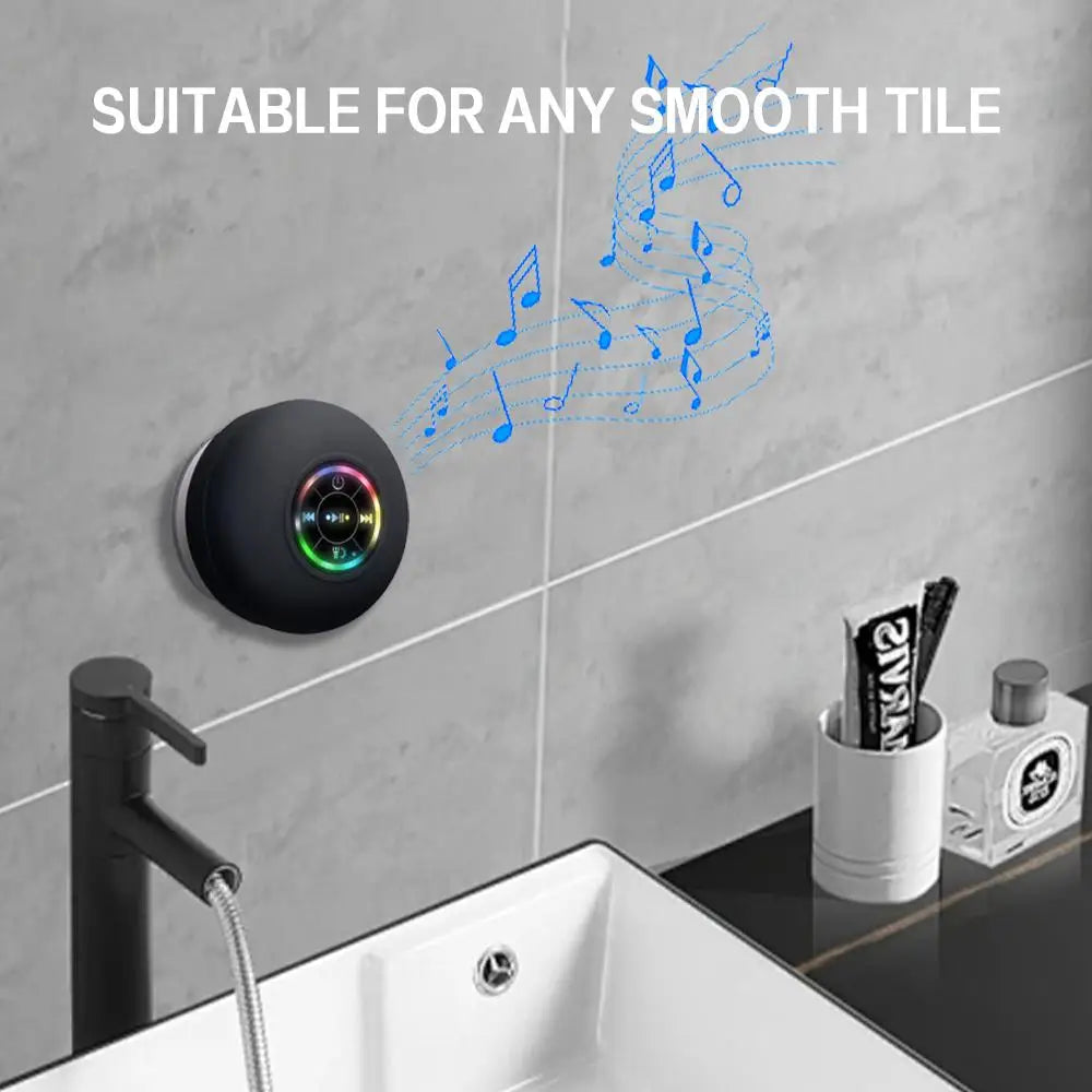 Waterproof Bluetooth Speaker with LED Lights, Suction Cup, and Phone Holder – Portable Mini Speaker for Shower, Car, Desk & Outdoor Activities