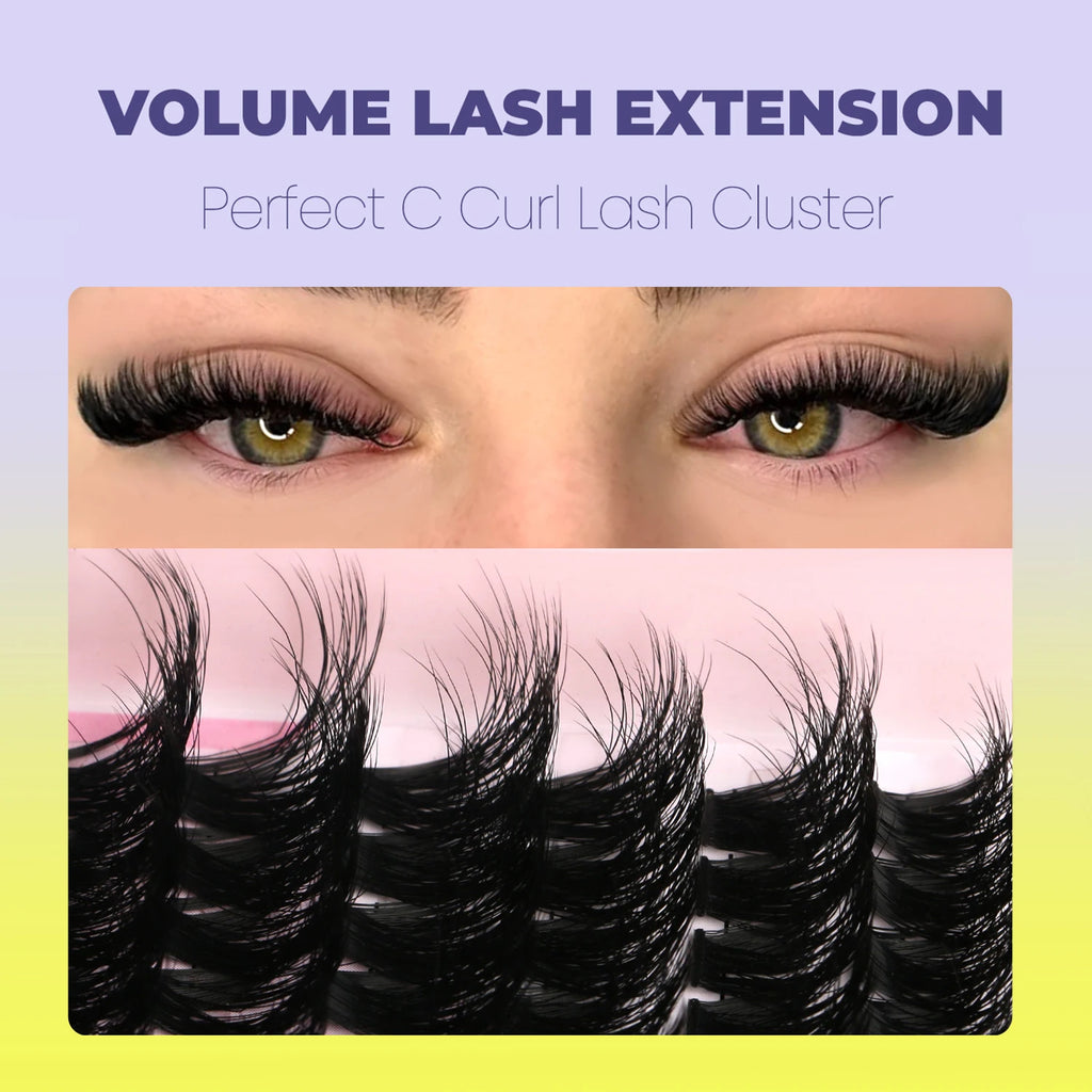 “Premium Fluffy Cat Eyelash Clusters – Wispy Individual & Volume DIY Eyelash Extensions for a Glamorous Look”