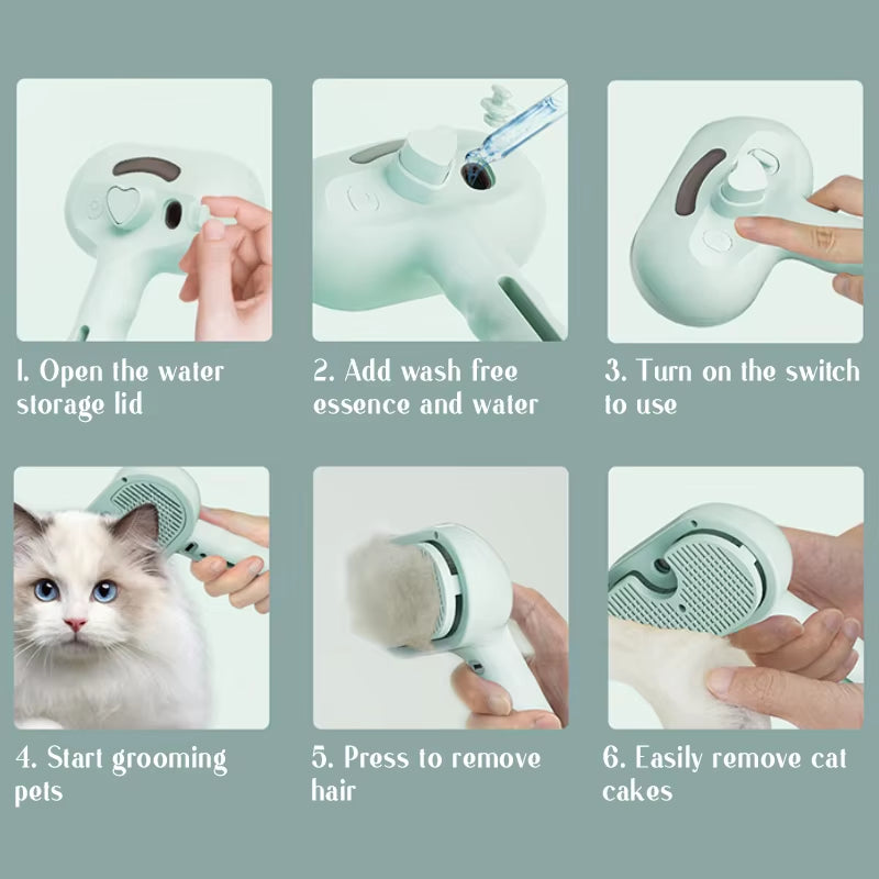 Pet Steam Massage Brush | Soft Round-Head Comb with Spray Feature for Dogs & Cats – Hair Removal & Grooming
